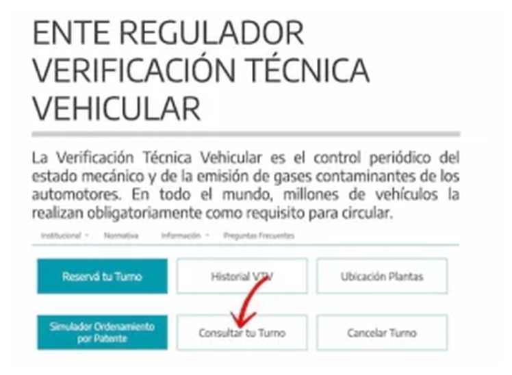 Paso 1 para consultar o cambiar el turno de la VTV en Zárate