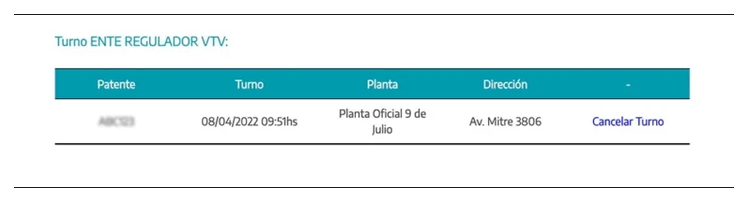 Paso 3 para consultar o cambiar el turno de la VTV en Zárate