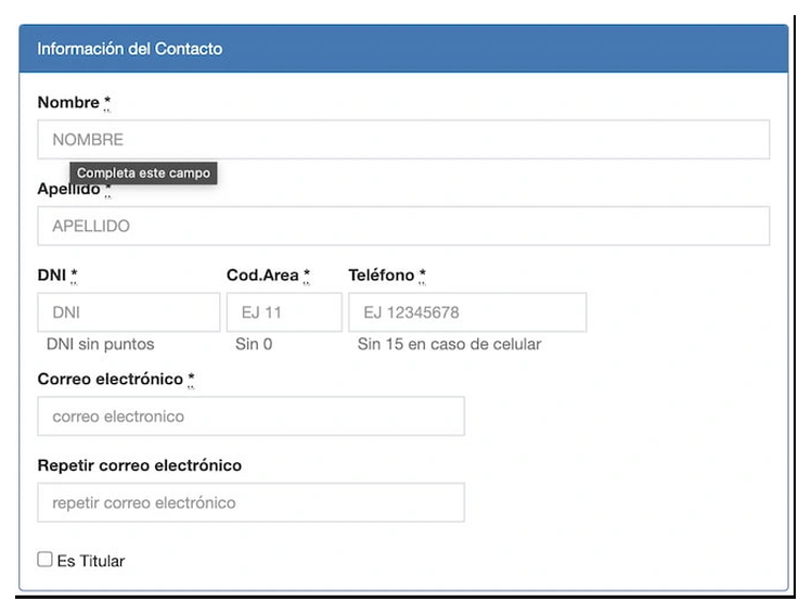Paso 2 para sacar turno de la VTV en Zárate: información del contacto